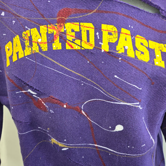 Painted Past Distressed Painted Collegiate Sweatshirt sz L crewneck in inky purple