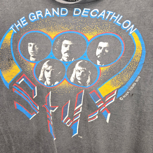 Vintage 1979 Styx The Grand Decathlon tour rock band T-shirt sz L thrashed thin usa made