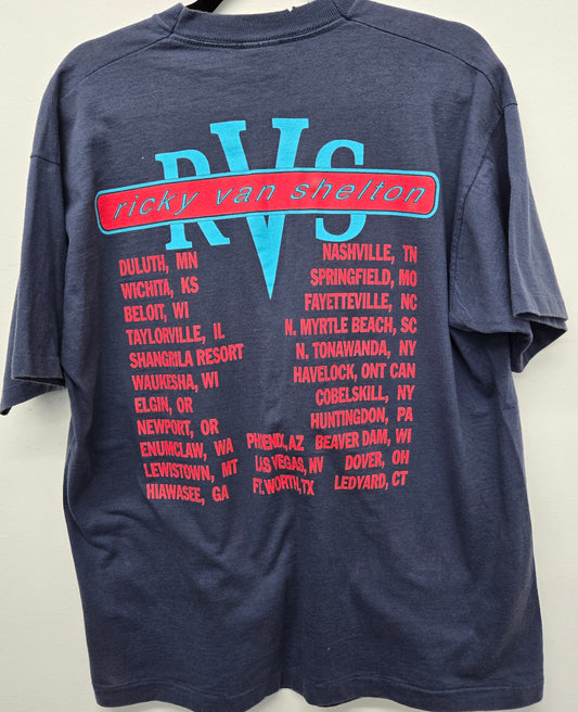 Vintage 1990s Ricky Van Shelton blue rock band Tour T-shirt sz XL single stitch