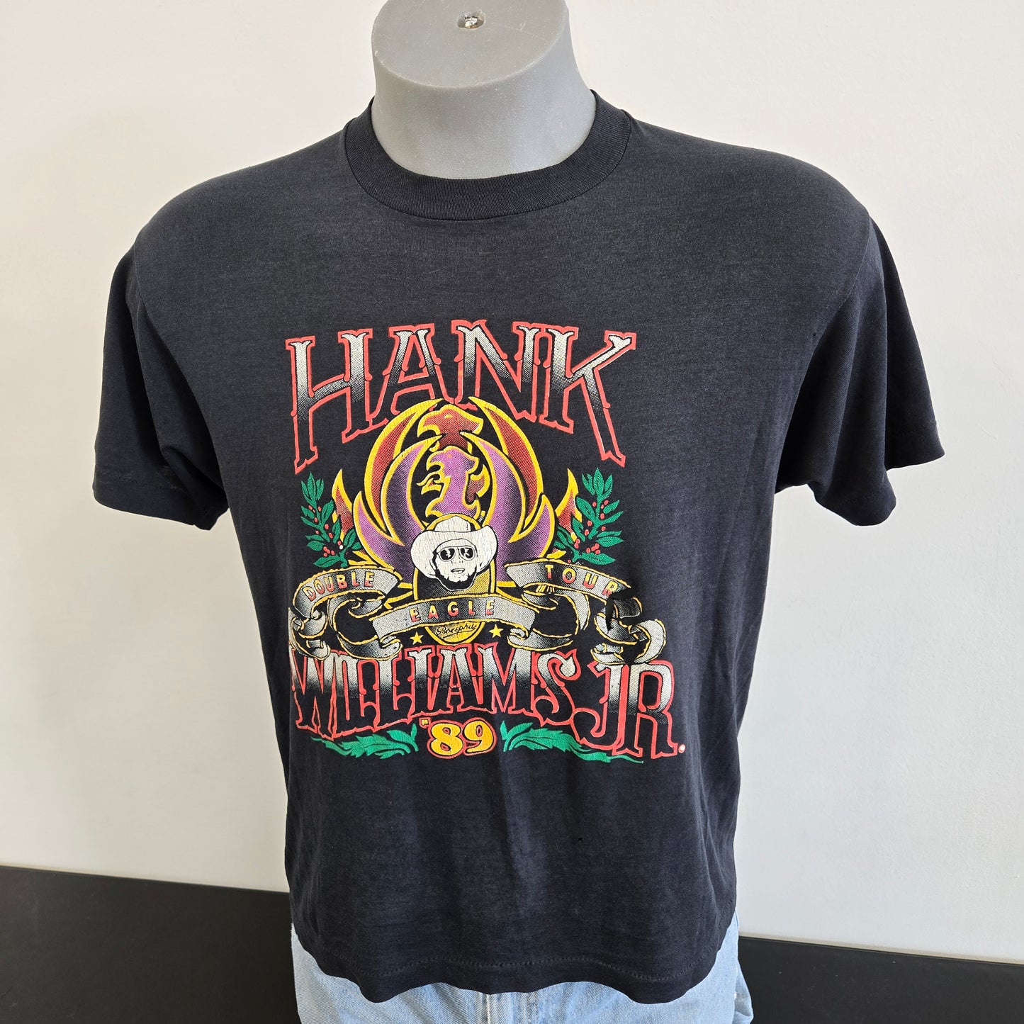 Vintage 1989 Hank Williams Jr Distressed Single Stitch Rock Band T-shirt sz L