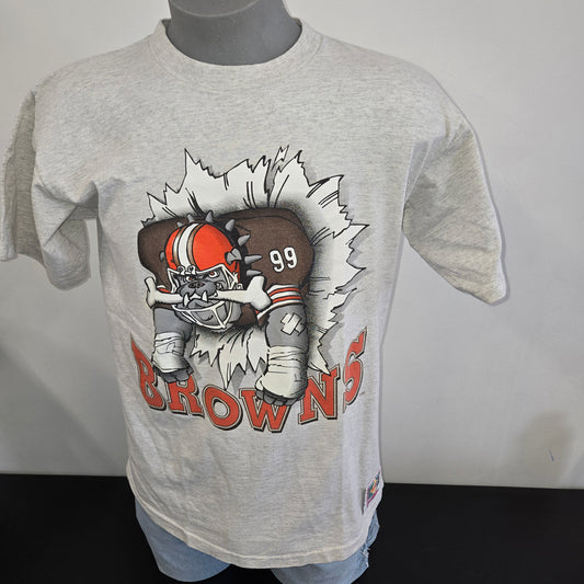 Vintage 1993 Cleveland Browns nutmeg mills gray graphic printed t- shirt sz L