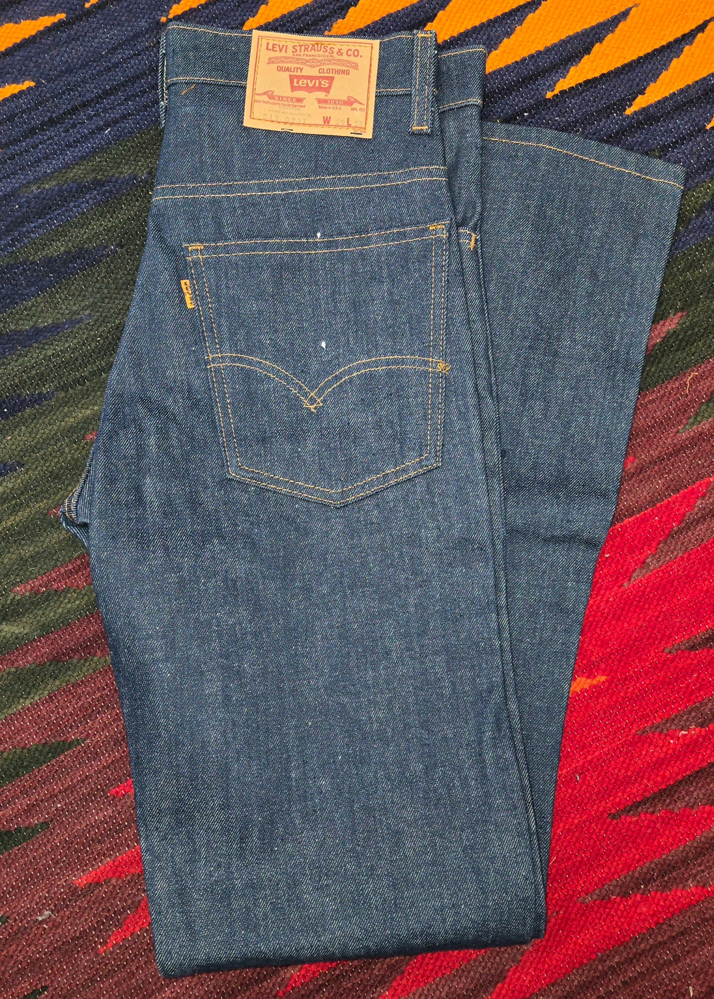 Vintage new dead stock Levi's 1980 519-0217 orange tab rigid raw jeans sz 29x32 made in usa