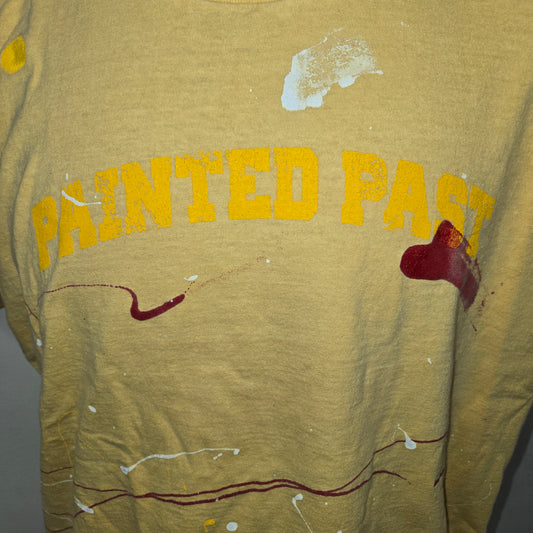 Painted Past Distressed Painted Collegiate T-shirt sz L Faded yellow