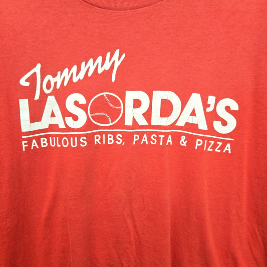 Vintage rare 1980s Tommy Lasorda's Ribs, Pasta, Pizza single stitch t shirt sz L made in usa