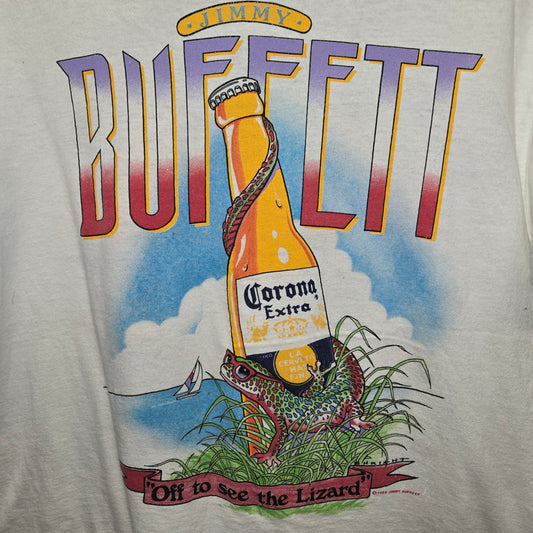 Vintage 1989 Jimmy Buffett "Off to see the Lizard" Corona Extra cookout single stitch Rock Band T-shirt sz L