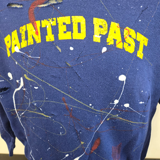 Painted Past Distressed Painted Collegiate Raglan Crewneck Sweatshirt sz L in Faded medium blue