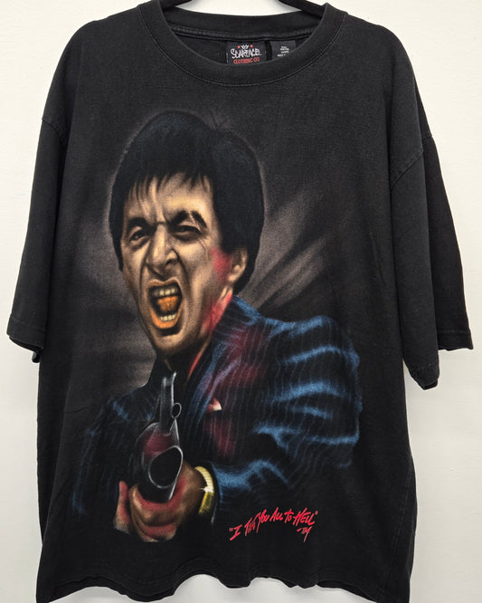 Vintage rare Scarface Tony Montana AOP " I'll TAke You To Hell" t shirt sz XXL