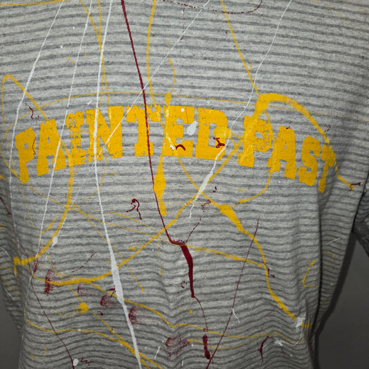 Painted Past Distressed Painted Collegiate T-shirt sz L gray/white stripe