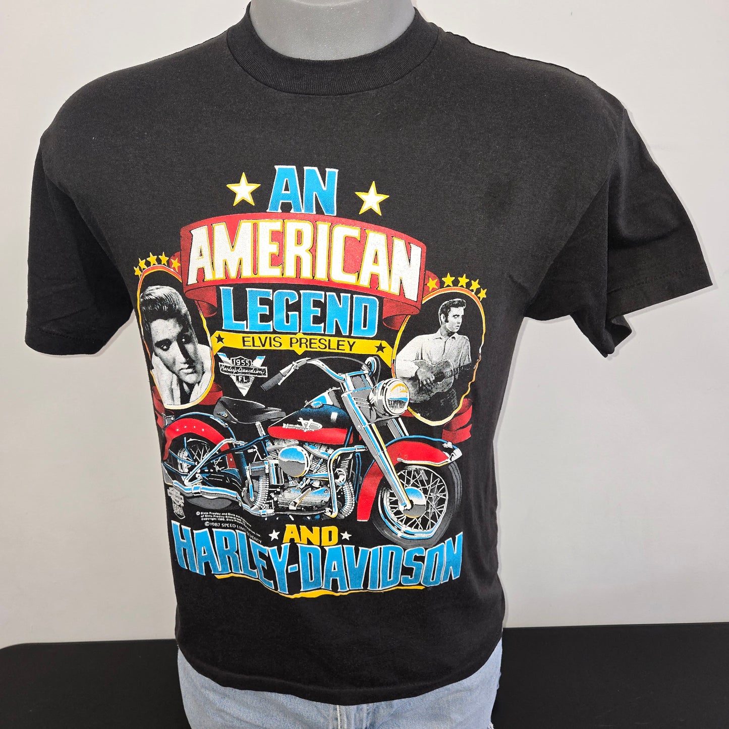 Vintage 1987 Harley-Davidson and Elvis Presley single stitch American Legend T-shirt sz L