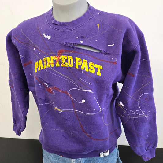 Painted Past Distressed Painted Collegiate Sweatshirt sz L crewneck  in inky purple