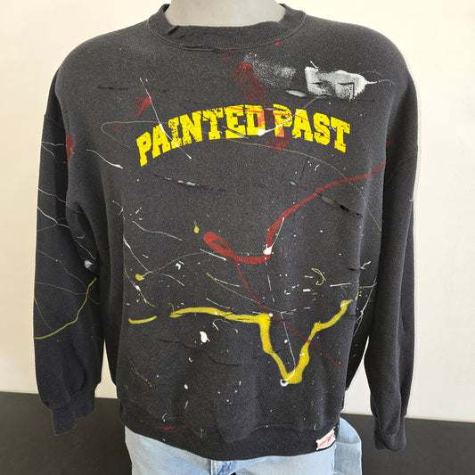 Painted Past Distressed Painted Collegiate Sweatshirt in Faded Black XL