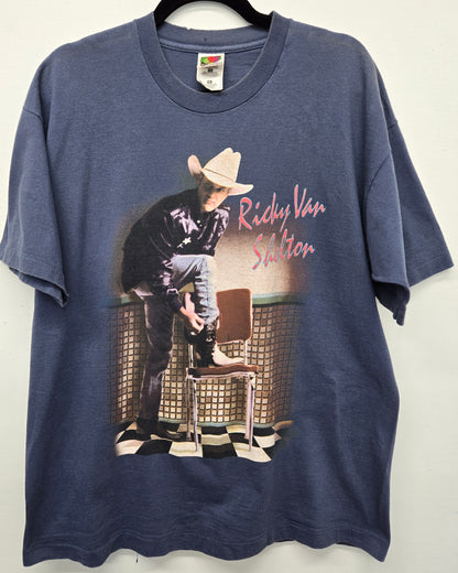 Vintage 1990s Ricky Van Shelton blue rock band Tour T-shirt sz XL single stitch