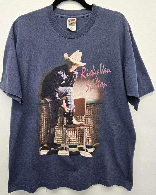 Vintage 1990s Ricky Van Shelton blue rock band Tour T-shirt sz XL single stitch