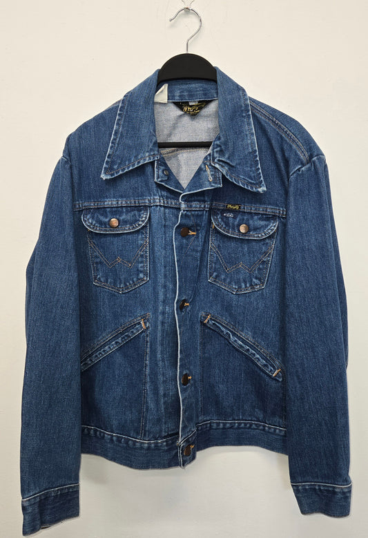 Vintage 1970s Wrangler "no fault" 14oz sanfordized denim jacket sz 46 Large made in usa