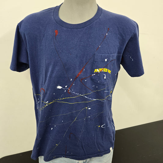 Painted Past Distressed Painted Collegiate T-shirt W/ Pocket sz XL Faded navy