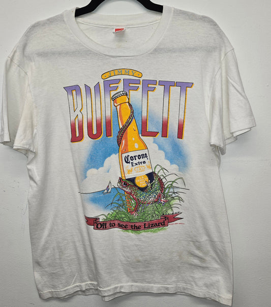 Vintage 1989 Jimmy Buffett "Off to see the Lizard" Corona Extra cookout single stitch Rock Band T-shirt sz L