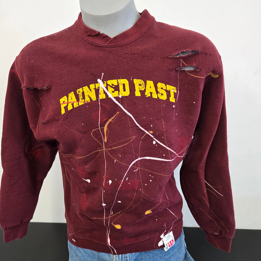 Painted Past Distressed Painted Collegiate Sweatshirt crewneck sz L  in burgundy