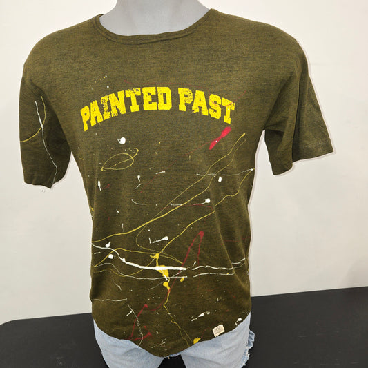 Painted Past Distressed Painted Collegiate T-shirt sz Small army melange