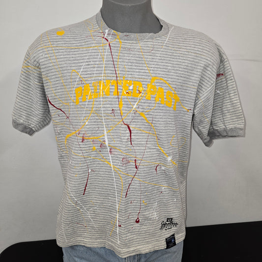 Painted Past Distressed Painted Collegiate T-shirt sz L gray/white stripe