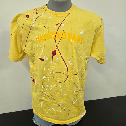 Painted Past Distressed Painted Collegiate T-shirt sz L Faded yellow