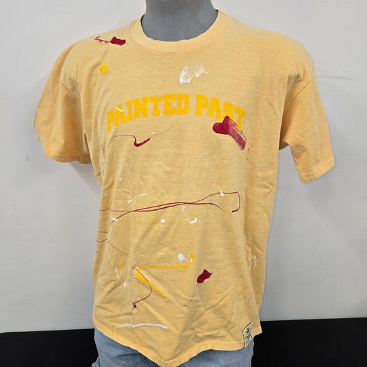 Painted Past Distressed Painted Collegiate T-shirt sz L Faded yellow