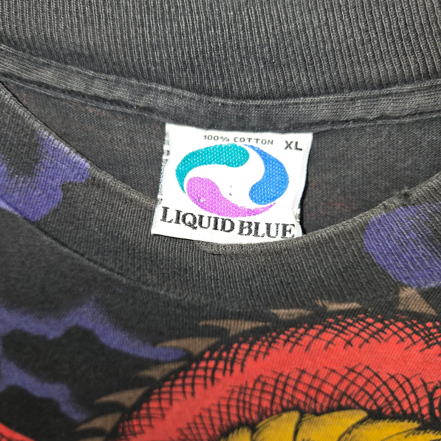 Vintage rare 1993 Liquid Blue Dragon and Knight aop double sided single stitch t shirt sz XL